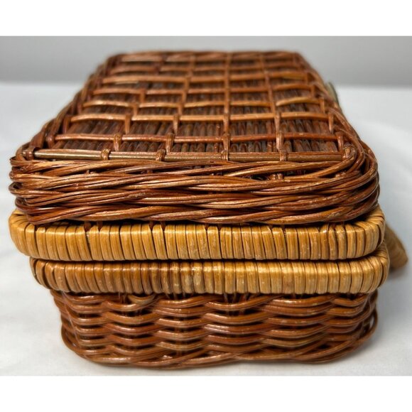 Vintage Wicker Picnic Basket With Ceramic Tea Set - Green & Yellow - Red Checker - Picture 6 of 7